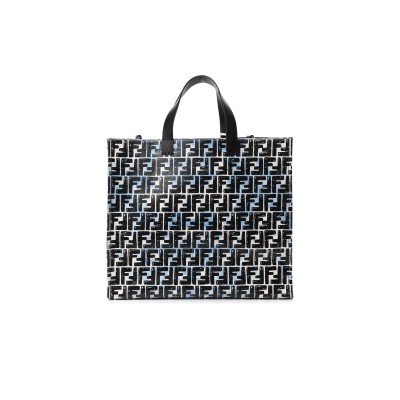 FENDI X JOSHUA VIDES COATED CANVAS FF CLOUDY SHOPPING TOTE WHITE CELESTE BLACK (39*35*19cm) 